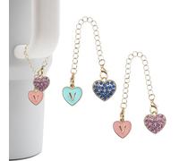 RENUIS 2Pcs Pink and Blue Letter Charm Accessories for Stanley Cup,Name ID Initial Letter for Stanley 30&40 oz Tumbler with Handle,Heart Initial Personalized Identification Charms Chain (Pink and