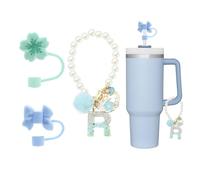 RENUIS 4Pcs cute blue straw toppers for stanley cups,Letter Charm Accessories for Stanley Cup,Name ID Initial Letter for Stanley 30&40 oz Tumbler with Handle,personalized tumbler accessories (R)