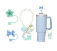 RENUIS 4Pcs cute blue straw toppers for stanley cups,Letter Charm Accessories for Stanley Cup,Name ID Initial Letter for Stanley 30&40 oz Tumbler with Handle,personalized tumbler accessories (G)