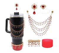 RENUIS Bling Stanley Cup Accessories Set for 40&30oz Tumbler Including Water Bottle Glitter Metal Hanging Chain Decor、Sparkling Straw Topper、Bracelets Stack Charms、Silicone Boot(Red)