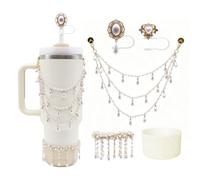 RENUIS Bling Stanley Cup Accessories Set for 40&30oz Tumbler Including Water Bottle Glitter Metal Hanging Chain Decor、Sparkling Straw Topper、Bracelets Stack Charms、Silicone Boot