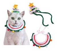 renvena 2-piece Pet Christmas Costume Adjustable Santa Hat And Triangle Bib Easy Dress Up For Dogs Cats Holiday Party Festival Green S