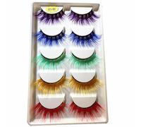 renvena 5 Pairs Colorful Fake Eyelashes Dramatic Volume Lashes Lightweight Clear Band Great for Halloween Festival Stage Performance Mixed Color One Size
