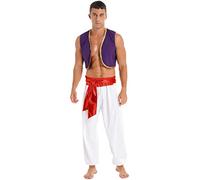 renvena Adult Man's Arabian Prince Costume Halloween Role Play Outfit Street Rat Suits Festival Fancy Dress up Red XL