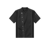 renvena Chef Coat Womens Mens Short Sleeve Chef Jacket Cooking Restaurant Canteen Work Costume Uniform Tops Black Short Sleeve L