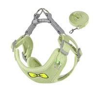 renvena Cute Corduroy Dog Cat Harness and Leash Set Vest Style No-Pull Adjustable Double D-Rings for Secure Walk Light Green M
