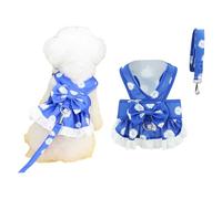 renvena Cute Floral Dog Harness Dress With Leash Set Breathable Mesh No Pull Vest For Small Dogs Pet Princess Bow Skirt Dark Blue XL