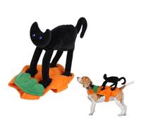 renvena Dog Costume With Black Cat Funny Cat Rider Halloween Suit For Small Medium Dogs Comfortable Easy Wear Orange L
