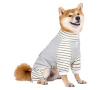 renvena Dog Surgery Recovery Suit With Long Sleeves Full Body Pajamas Soft Front Button Back Letter Print Jumpsuit Grey 5XL