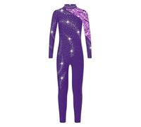 renvena Girls Dance Unitards Full Body Shiny Rhinestone Skating Jumpsuit Gymnastics Leotard Athletic Bodysuit Purple 13-14 Years