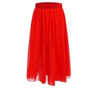 renvena Girls Long Full Circle Dance Skirts Kids Lyrical Costume Latin Tango Double-Layer Swing Maxi Skirt Red 11-12 Years