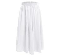 renvena Girls Long Full Circle Dance Skirts Kids Lyrical Costume Latin Tango Double-Layer Swing Maxi Skirt White 13-14 Years