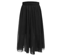 renvena Girls Long Full Circle Dance Skirts Kids Lyrical Costume Latin Tango Double-Layer Swing Maxi Skirt Black 7-8 Years