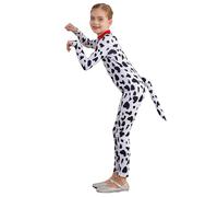 renvena Halloween Dalmatian Dog Costume for Kids Boys Girls Spotted Dog Bodysuit Puppy Jumpsuit with Tail White Black 5-6 Years
