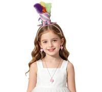 renvena Halloween Mini Top Hat Headband Glitter Fascinator & Lollipop Necklace Earrings for Mardi Gras, Crazy Hat Day Rainbow One Size