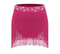 renvena Jazz Latin Dance Skirt for Girls Sparkle Fringe Leotard Dress Tutu Skirt Ballroom Performance Costume Hot Pink 9-10 Years