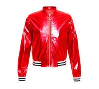 renvena Kids Boys Girls Shiny Metallic Jackets Long Sleeve Bomber Jacket Dancewear Hip Hop Disco Dance Tops Red 5-6 Years