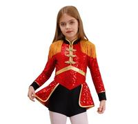 renvena Kids Girls Circus Magician Costume Ringmaster Drum-Major Outfits Marching Band Team Uniform Sets Red 7-8 Years