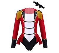 renvena Kids Girls Circus Ringmaster Outfits Jumpsuit Romper Long Sleeve Tassel Dance Leotard with Bow Tie Red 9-10 Years