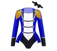 renvena Kids Girls Circus Ringmaster Outfits Jumpsuit Romper Long Sleeve Tassel Dance Leotard with Bow Tie Blue 9-10 Years