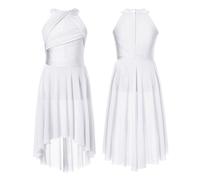 renvena Kids Girls Halter Summer Sundress Lyrical Tutu Dance Dress Ballet Latin Gymnastics Leotards Dancewear White 11-12 Years