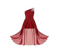 renvena Kids Girls Junior Bridesmaid Dress Chiffon Prom Flower Girls Wedding Gown Maxi Festival Romper Dress 01 One Shoulder Burgundy 15-16 Years