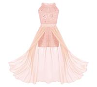 renvena Kids Girls Junior Bridesmaid Dress Chiffon Prom Flower Girls Wedding Gown Maxi Festival Romper Dress 02 Halter Neck Coral 7-8 Years