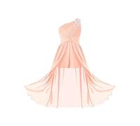 renvena Kids Girls Junior Bridesmaid Dress Chiffon Prom Flower Girls Wedding Gown Maxi Festival Romper Dress 01 One Shoulder Pink 9-10 Years