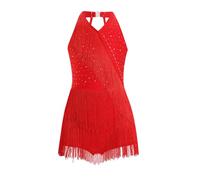 renvena Kids Girls Latin Jazz Dance Dress Tango Rumba Samba Dance Performance Costume Fringe Skirt Leotard Red 5-6 Years