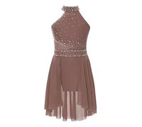 renvena Kids Girls Lyrical Dance Costume Shiny Rhinestone Ballet Modern Contemporary Dance Leotards Dress Dusty Pink 11-12 Years