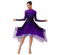 renvena Lyrical Dance Dress for Women Gradient Color Asymmetrical Church Worship Modern Dance Costumes Purple XL