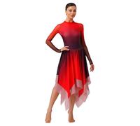renvena Lyrical Dance Dress for Women Gradient Color Asymmetrical Church Worship Modern Dance Costumes Red S
