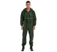 renvena Men Work Overalls Waterproof Reflective Strip Jumpsuit Long Sleeve Hooded Raincoat Zipper Coveralls