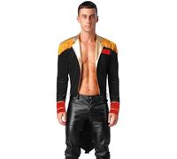 renvena Men's Circus Ringmaster Tailcoat Jacket Circus Ring Leader Outfits Tassels Velvet Long Coat Black 3XL