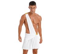 renvena Men's One-Shoulder Harness Mr. Prince Party Costume Ancient Greek Lingerie Halloween Cosplay Outfit White L