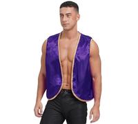 renvena Men's Velvet Satin Sleeveless Christmas Vest Halloween Arabian Prince Waistcoat Cosplay Fancy Dress Dark Purple M