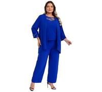 renvena Mother of The Bride Dress Pant Suits Women Plus Size Chiffon 3 Pieces Wedding Guest Evening Outfit Blue XL