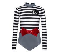renvena Prisoner Jumpsuit Girls Striped Prison Inmate Outfit Kids Long Sleeve Jail Uniform with Hat Silver 13-14 Years