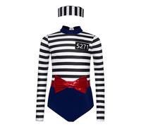 renvena Prisoner Jumpsuit Girls Striped Prison Inmate Outfit Kids Long Sleeve Jail Uniform with Hat Navy Blue 5-6 Years