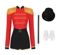 renvena Ringmaster Costume for Women Magician Jumpsuit | Trapeze Artist Circus Acrobat Costume,Ballet Dance Leotards,High Waist Fitted Shorts Romper,Long Sleeve,Carnival Dance Dress