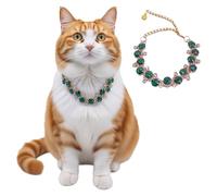 renvena Shiny Diamond Cat Collar On Gold Chain Adjustable Luxury Kitten Necklace With Rhinestones For Birthday Green M