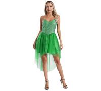 renvena Womens Fairy Elf Costume Halloween Adult Cosplay Princess Dress Sleeveless Sequin Tulle Tutu Dress Green M