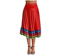 renvena Womens Flamenco Ballroom Dance Swing Skirt Spanish Bull Dance Skirt Maxi/Midi Performance Costume Red 75cm 5XL