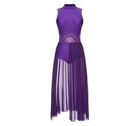 renvena Women's Lyrical Dance Costume Dress Sparkly Modern Contemporary Dance Leotard Overlay Maxi Skirt Purple S