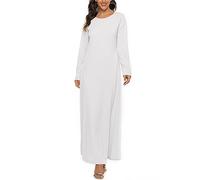 renvena Women's Muslim Robes Loose Dress Long Sleeve Islamic Dubai Long Maxi Dress Casual Summer Dress White XXL-3XL