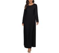renvena Women's Muslim Robes Loose Dress Long Sleeve Islamic Dubai Long Maxi Dress Casual Summer Dress Black L-XL