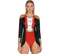 renvena Women's Ringmaster Costume Fringe Tassels Bodysuit Halloween Lion Tamer Ringleader Fancy Dress Black S