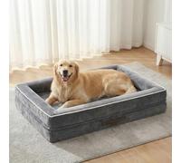 Renvix XL Orthopedic Dog Bed, Waterproof Dog Sofa Bed with Removable Washable Cover, Soft Egg Foam Pet Bed, Non-Slip Bottom and Four-Sided Bolster Cushion（Gray, 117x76x19cm）