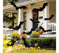 Renyigou halloween decorations,12 Pcs Halloween Hanging Bats,Black Flying Bat Hanging Decorations with Glowing Eyes for halloween garden decorations,Room Decor