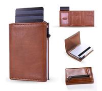 Renyigou Mens Wallets;Wallet Aluminum Frame Pop Up Mens Wallet with Premium Leather RFID Blocking Card Holder Slim Design Includes Coin Pocket ID Window and Cash Slot Daily Carry (Brown)